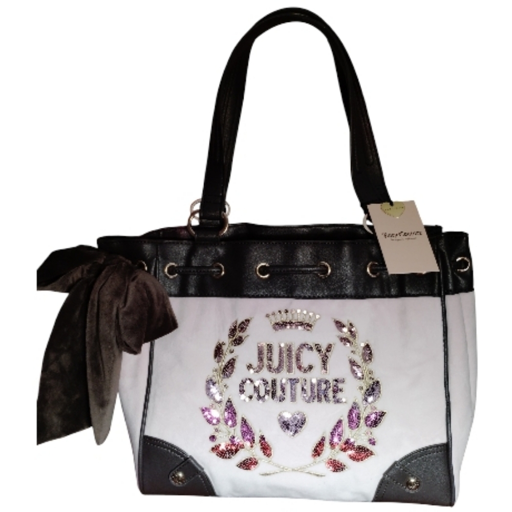 *Juicy Couture* DAYDREAMER *BLING*  LOGO Black Pink Lilac With A Bow Tote🩷💜🖤